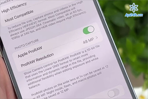Chuyển iPhone 14 Promax về chế độ Apple Pro Raw 