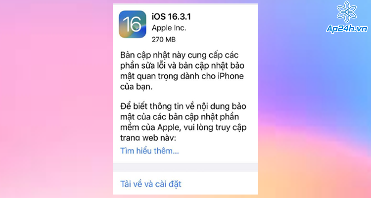   Hình ảnh bản cập nhật iOS 16.3.1 trên iPhone