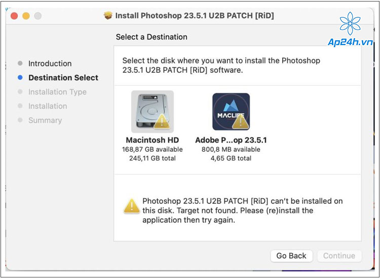  Photoshop can’t be installed on this disk…
