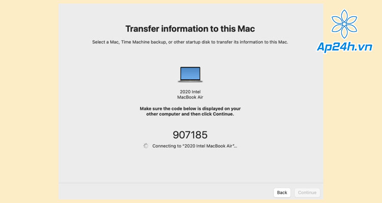  MacBook cũ chọn Continue (Tiếp tục)