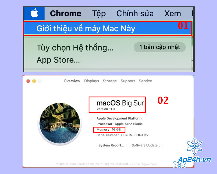  Kiểm tra hệ điều hành của máy Mac