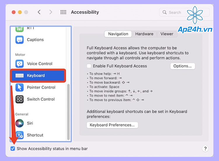  Accessibility and then select Accessibility Keyboard