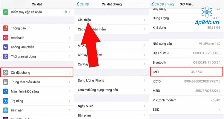  Check số IMEI iPhone trong ứng dụng Cài đặt