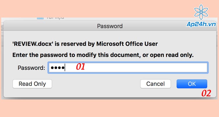 Nhập mật khẩu xác nhận chính sửa hoặc xem file word 