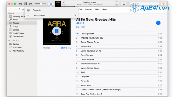 Sử dụng Airpods để nghe nhạc trên iTunes