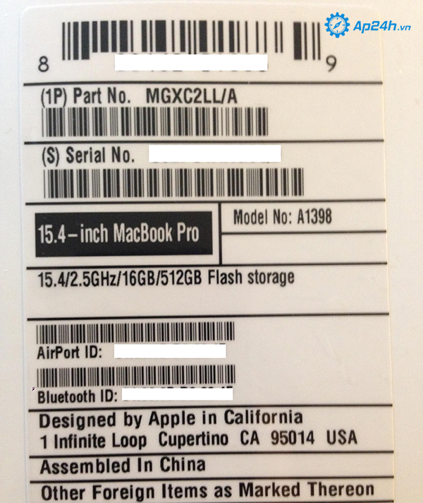 Kiểm tra trên vỏ hộp của Macbook