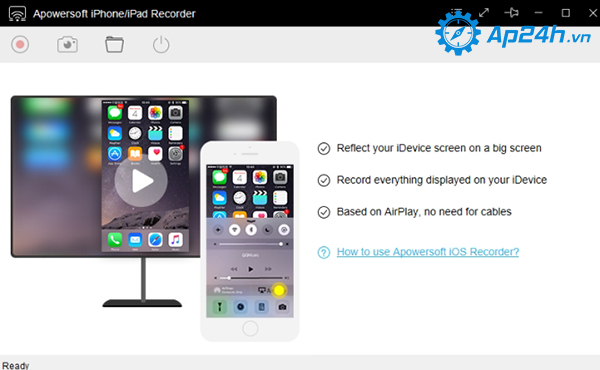 Apowersoft iPhone / iPad Recorder cho phép bạn hiển thị màn hình iOS lên máy tính và ghi hình